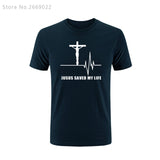 Summer Jesus Saved My Life T Shirt Savior God Religion Prayer Faith Christian Tshirts Cotton Short Sleeve T-shirts