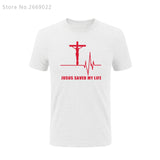 Summer Jesus Saved My Life T Shirt Savior God Religion Prayer Faith Christian Tshirts Cotton Short Sleeve T-shirts