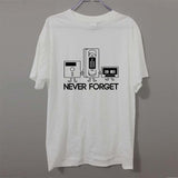 Never Forget Floppy Disc VHS Cassette Tech Geek Print T Shirts